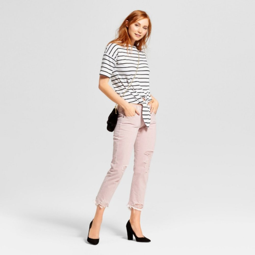 Pink Mossimo Distressed Cropped BF Jeans